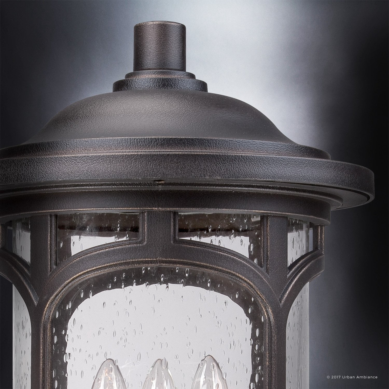 Urban Ambiance Luxury Rustic Outdoor Post Light, Medium Size: 19"H x 11"W, with Colonial Style Elements, Wrought Iron Design, Oil Rubbed Parisian Bronze Finish and Seeded Glass, UQL1107