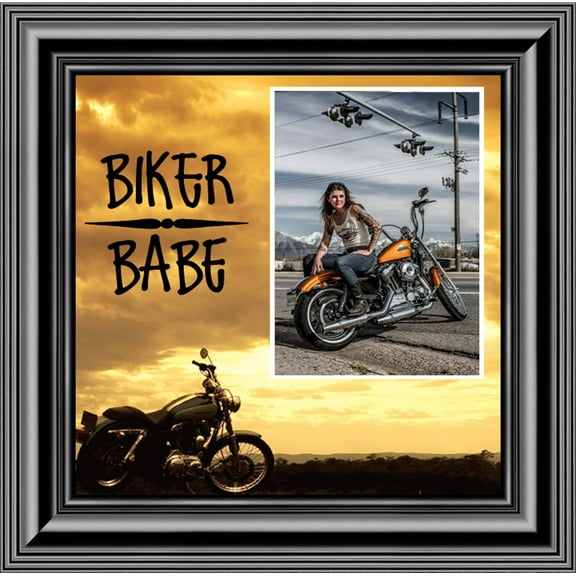 Classic Motorcycle "Biker Babe" Sunset with Personalized Picture Frame, 10X10 9772