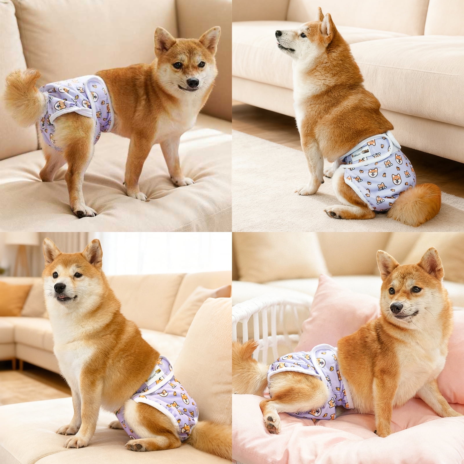 Bella & Pal × PJai & Friends Female Dog Diapers, 3-Pack, Highly Absorbent Washable Diapers for Small Dogs, Leak-Proof Puppy Diapers, M