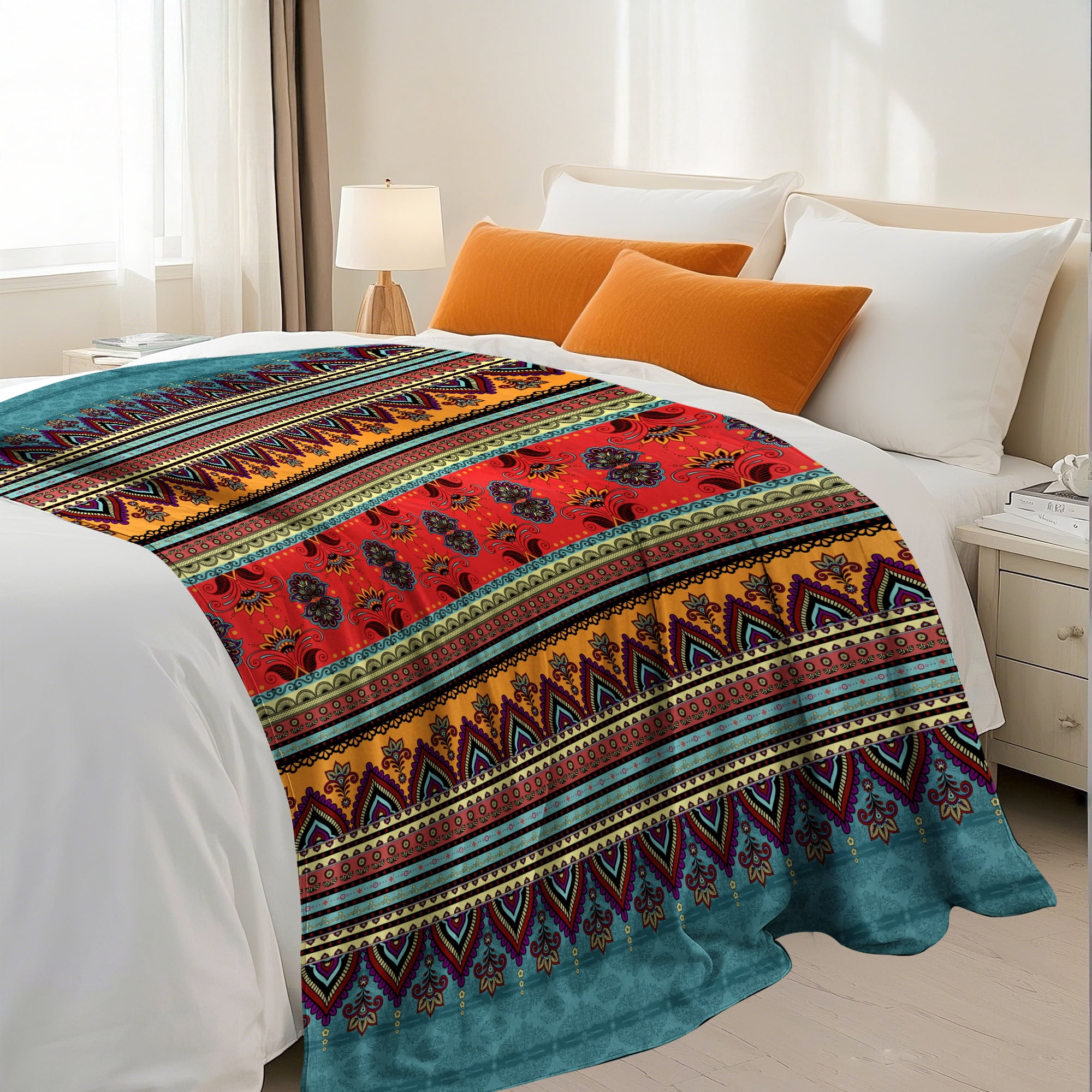 Flannel Fleece Throw Blanket, Soft Large Throw Blanket, Lightweight Cozy Plush Throw Blanket Fit Sofa Bed, 30"x40", Bohemian Stripes