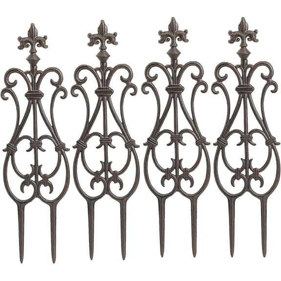 Sungmor Cast Iron Garden Edging Border, Flower Bed Landscape Picket Fence Panels, 28" x 7.6", 4 Count Brown