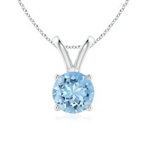 ANGARA Natural V-Bale Round 1.12 ct Aquamarine Solitaire Pendant in 14K White Gold for Women (Size-7mm) | March Birthstone, Birthday, Anniversary, Jewelry Gift for Women | Natural Aquamarine Necklace