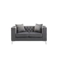 thumbnail image 4 of LILOLA Lorreto Gray Button Tufted Velvet Fabric Glam Loveseat, 4 of 5
