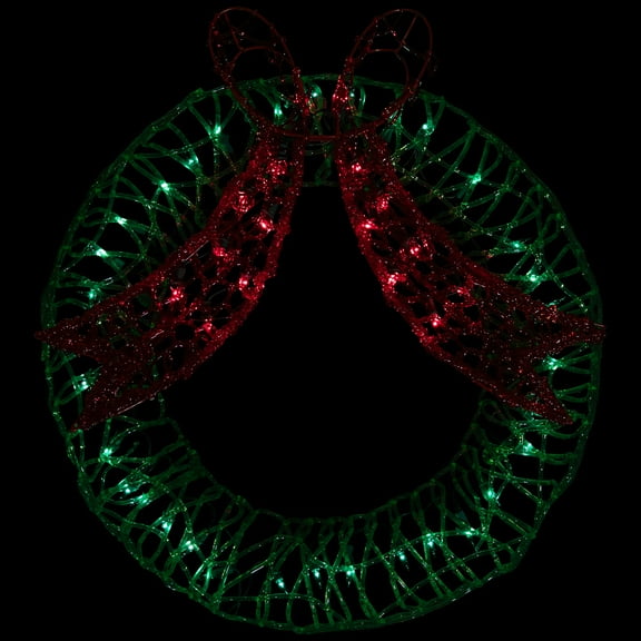 Northlight Lighted Wreath and Bow Outdoor Christmas Decoration - 22"