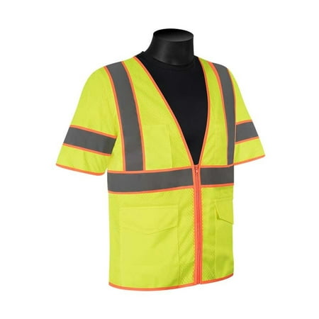 

HiVizGard Class 3 Polyester Mesh Safety Vest w/ Sleeves Fluorescent Green Reflective Stripes LG