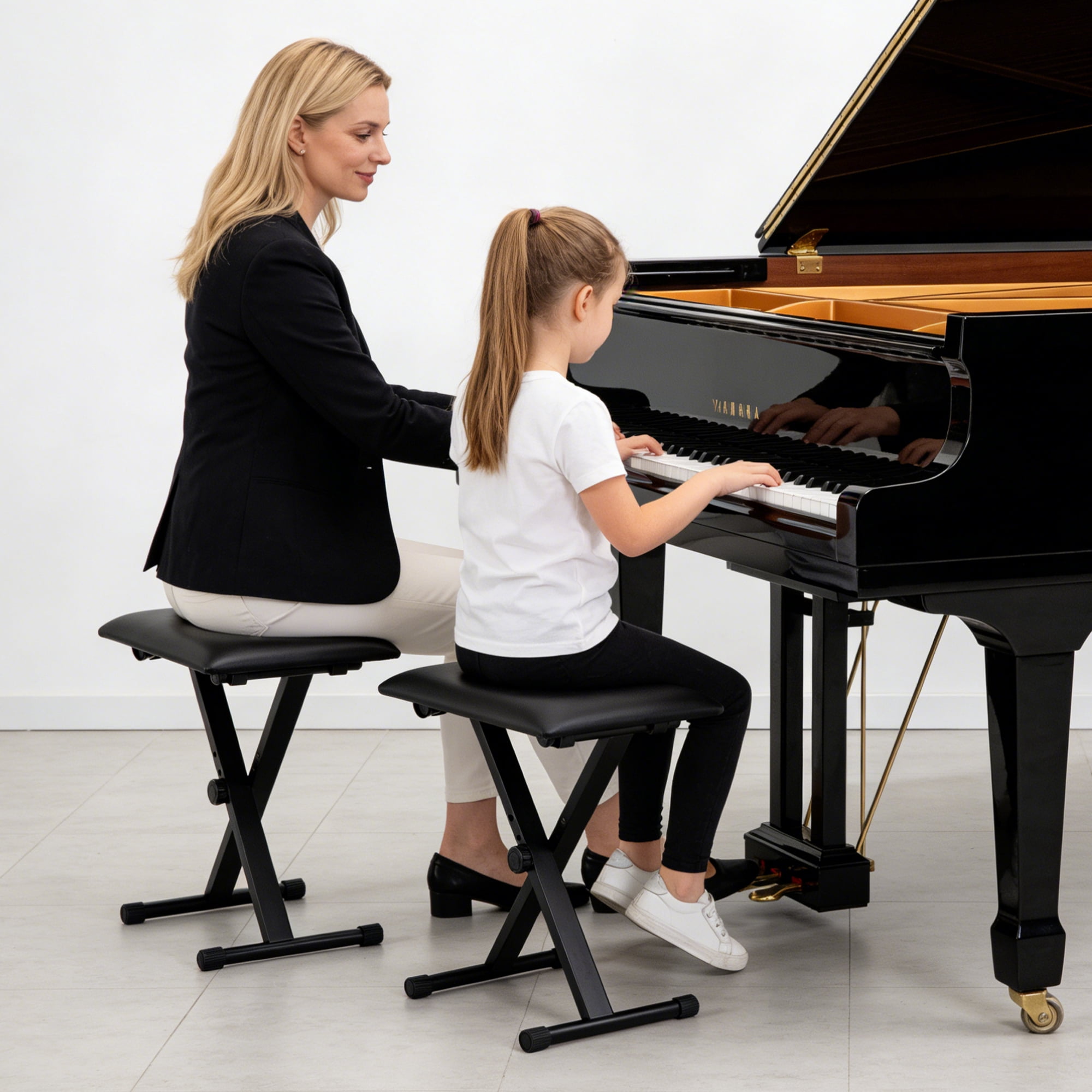 Olakula Black Adjustable Piano Keyboard Bench with Leather-Padded Seat and Folding ,Non-Skid Design.