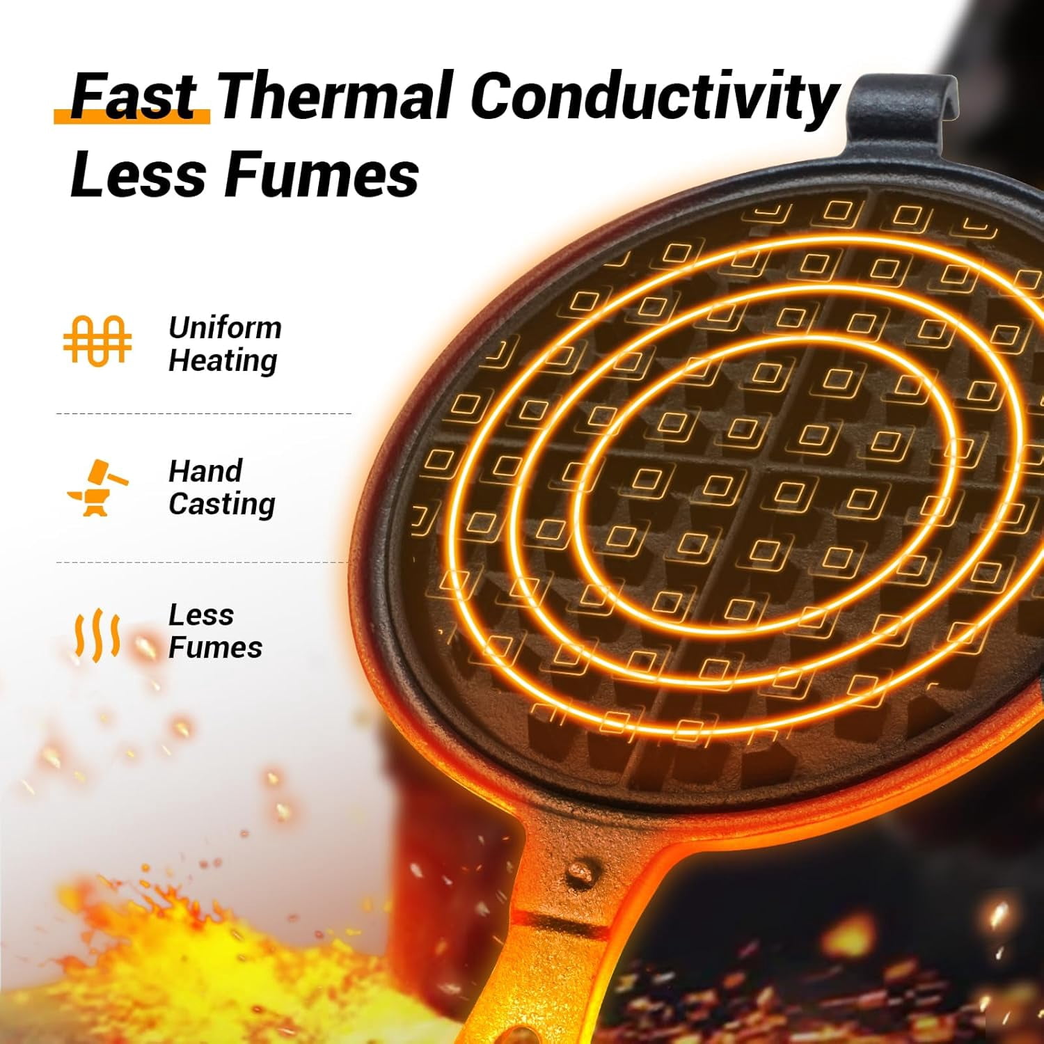 Professional 8-inch Cast Iron Waffle Maker Stove Top | 8 lbs Thickened Body, Quick Heating, Non-Coated Surface | Rustic Round Cast Iron Waffle Iron