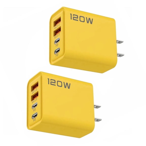 APPLAYERR Double PD 120W Fast Charger USB Multiport Yellow 4 Port Fast Charging for Smartphones Tablets Laptops