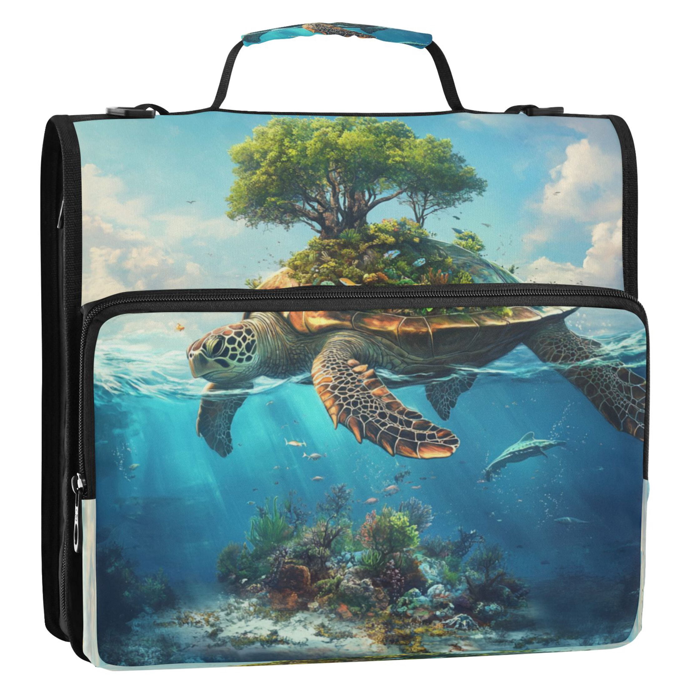 Water-Resistant 3-Ring Binder Organizer with Multiple Pockets Zipper Binder Bag for Office Sea Turtle Carrying Island