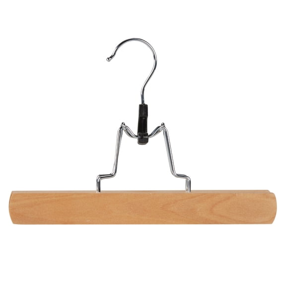 Simplify 5-Pack Wooden Clamp Hangers for Skirts and Slacks | Natural Wood Trouser Hangers | Chrome Hook Pants Hangers | Bottom Garment Organizers