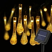 LIGHTSMAX Solar String Lights 20 Feet 30 LED Water Drop Solar Fairy Waterproof Lights for Garden, Patio, Yard, Home, Parties Warm White