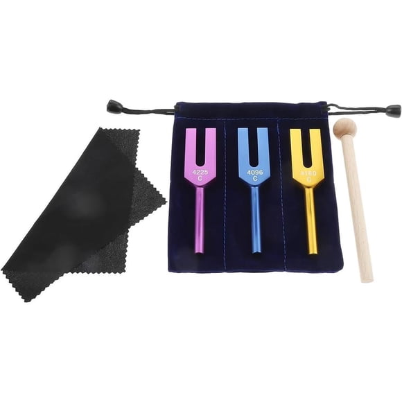 Angel Tuning Forks Set, 4096Hz, 4160Hz, 4225Hz for Sound, 3pcs Colorful Tuning Forks Set Musical Instrument, with Wooden Hammer and Soft Storage Bag, for Yoga Meditation Accessories