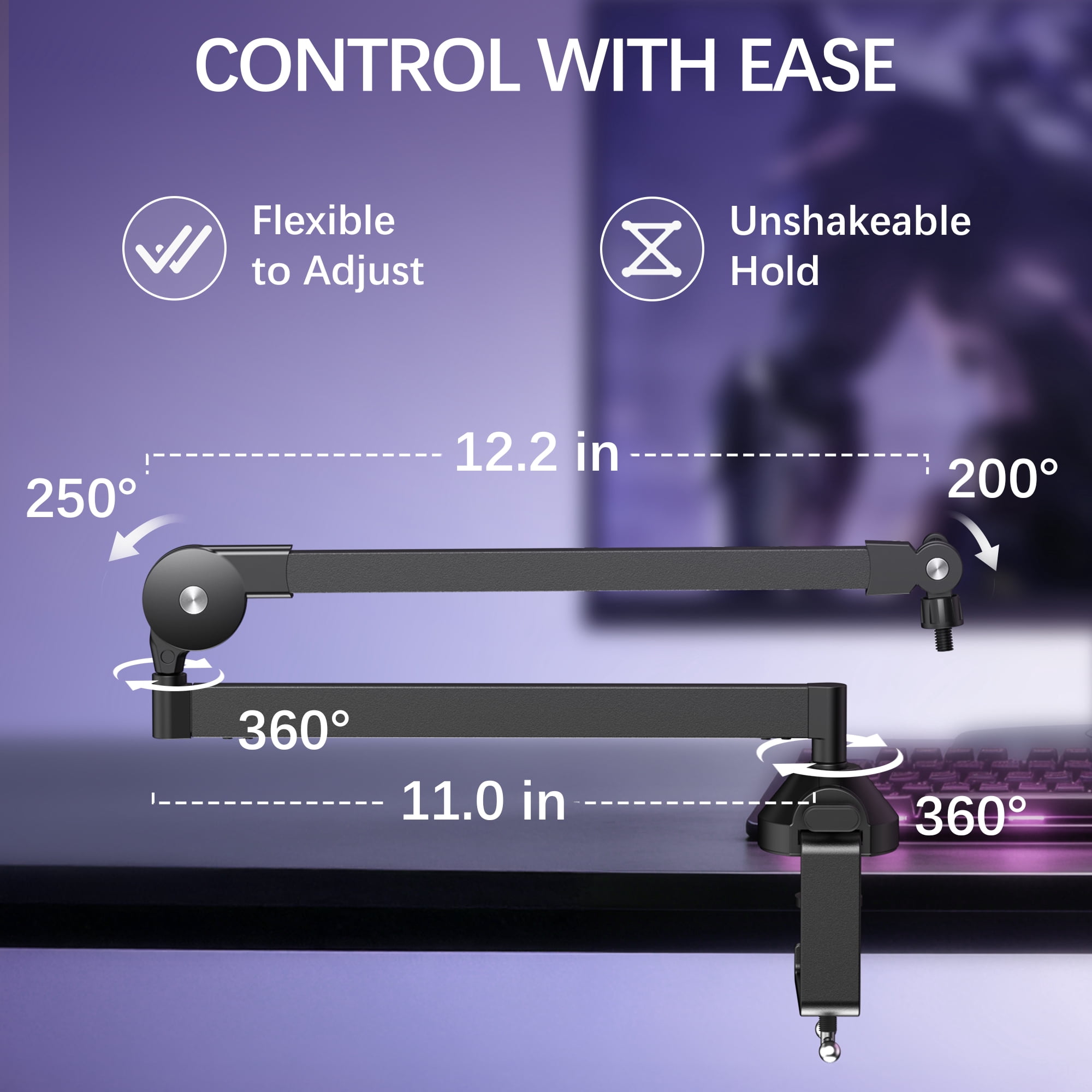 InnoGear Foldable Desk Low Profile Mic Arm 360° Rotatable Microphone Boom Arm Stand for Live Streaming, Gaming, Podcasting, Radio