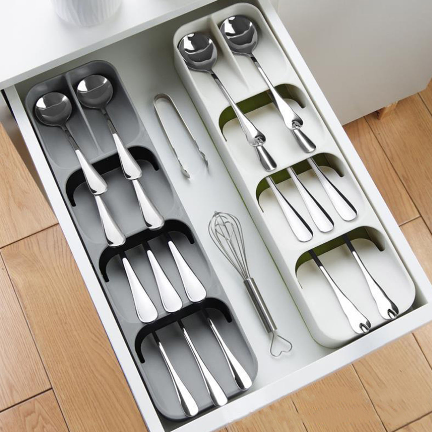 Musement Drawer Cutlery Organizer Tray Kitchen Storage Holder Rack for Cutlery Silverware - Gray, Multi-Purpose Kitchen Storage and Organization Solution