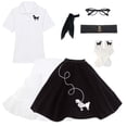 thumbnail image 4 of Hip Hop 50s Shop 1950s Adult 7 Piece Costume Set Poodle Skirt, Petticoat, Polo Shirt with Accessories (XXX-Large Black w/White), 4 of 7