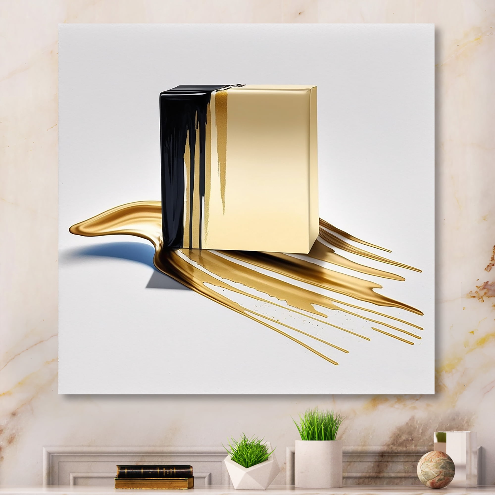 Designart Black And Gold Cubic Expression VIII Canvas Wall Art