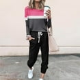 thumbnail image 2 of QQAMB Women Sweatsuits Oversized Crewneck Color Block Sweatshirt and Drawstring Pant 2 Piece Outfit Sets, 2 of 5