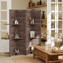 HOMCOM 4 Panel 67" Tall Wood Privacy Screen Room Divider with 3 Display Shelves, and Folding Storage for Bedroom or Home Office, Walnut