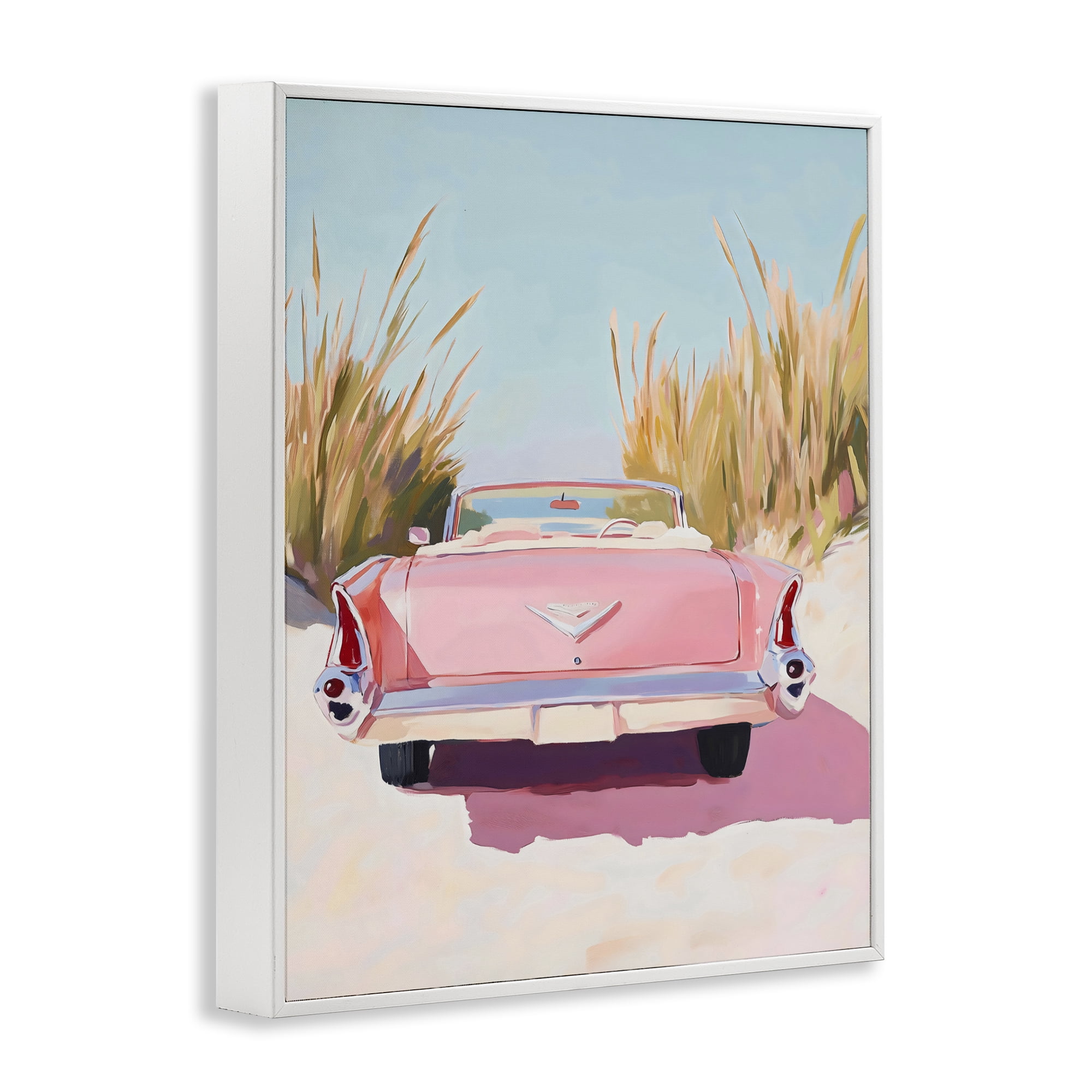 Stupell Industries Pink Cadillac on Beach White Framed Giclee Art, design by The Prints Vibe