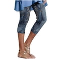 thumbnail image 3 of DDAPJ pyju Faux Denim Leggings for Women High Waisted Yoga Pants Capri Jeggings Stretch Short Tights Navy M, 3 of 8