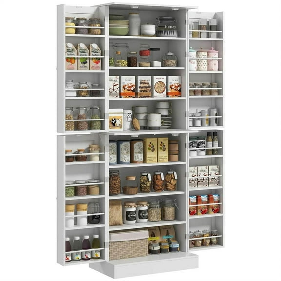 Demi Bonn 65" Kitchen Pantry Cabinet, 4-Door Storage with 16 Shelves for Dining Room, Space-Saving Kitchen Organization, White
