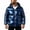 Blue, variant on Men's Shiny Metallic Hooded Puffer Jacket, Solid Color Full Zip Long Sleeve Winter Warm Outerwear with Arm Pockets Silver XL
