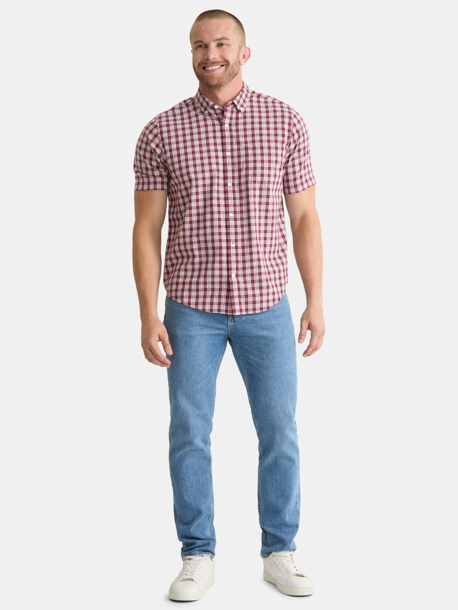 George Men's & Big Men's Classic Fit Short Sleeve Button-Up Poplin Shirt, Sizes S-3XL