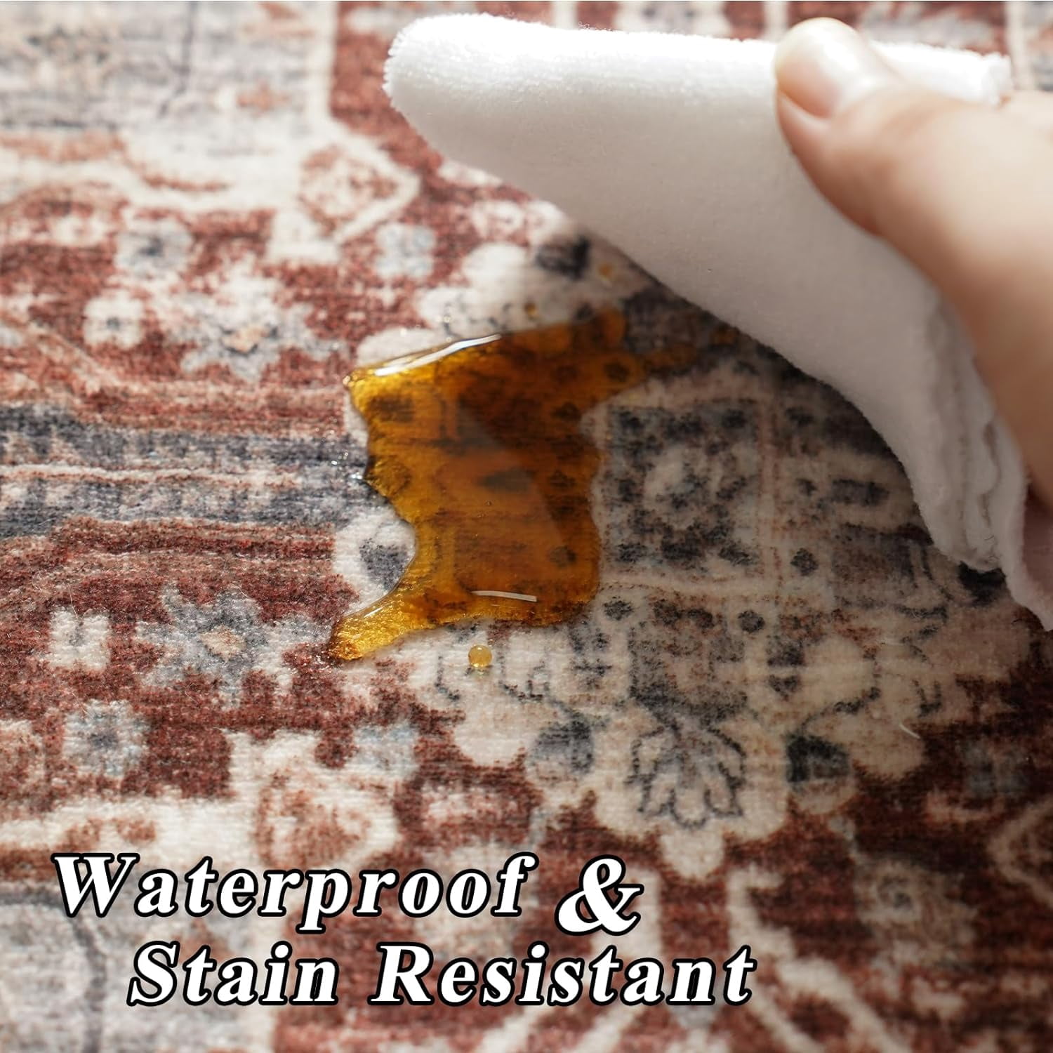 Washable 3x5 Area Rugs - Vintage Area Rug for Living Room Stain Resistant Carpet Low Pile Ultra-Thin Rugs for Bedroom Kitchen entryway with Non Slip Backing Home Decor Small Mat 3X5 Brick