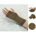 thumbnail image 2 of INSPIRE CHIC Unisex Stretchy Elastic Thumbhole Knitted Fingerless Gloves Brown One Size, 2 of 6