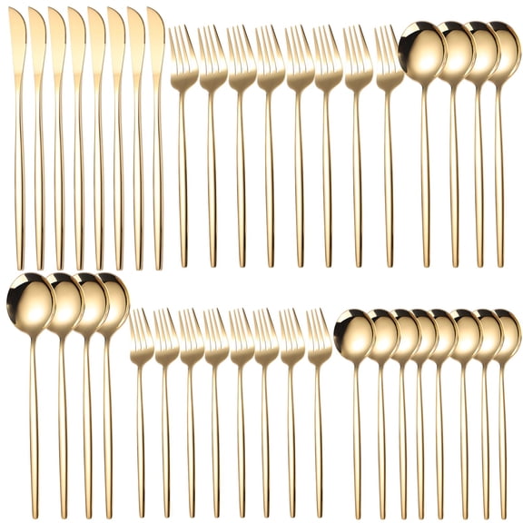 Gold Silverware Set, Stainless Steel Flatware Set, Include Knife, Fork and Spoons, Luxury Polished Gold Cutlery Set
