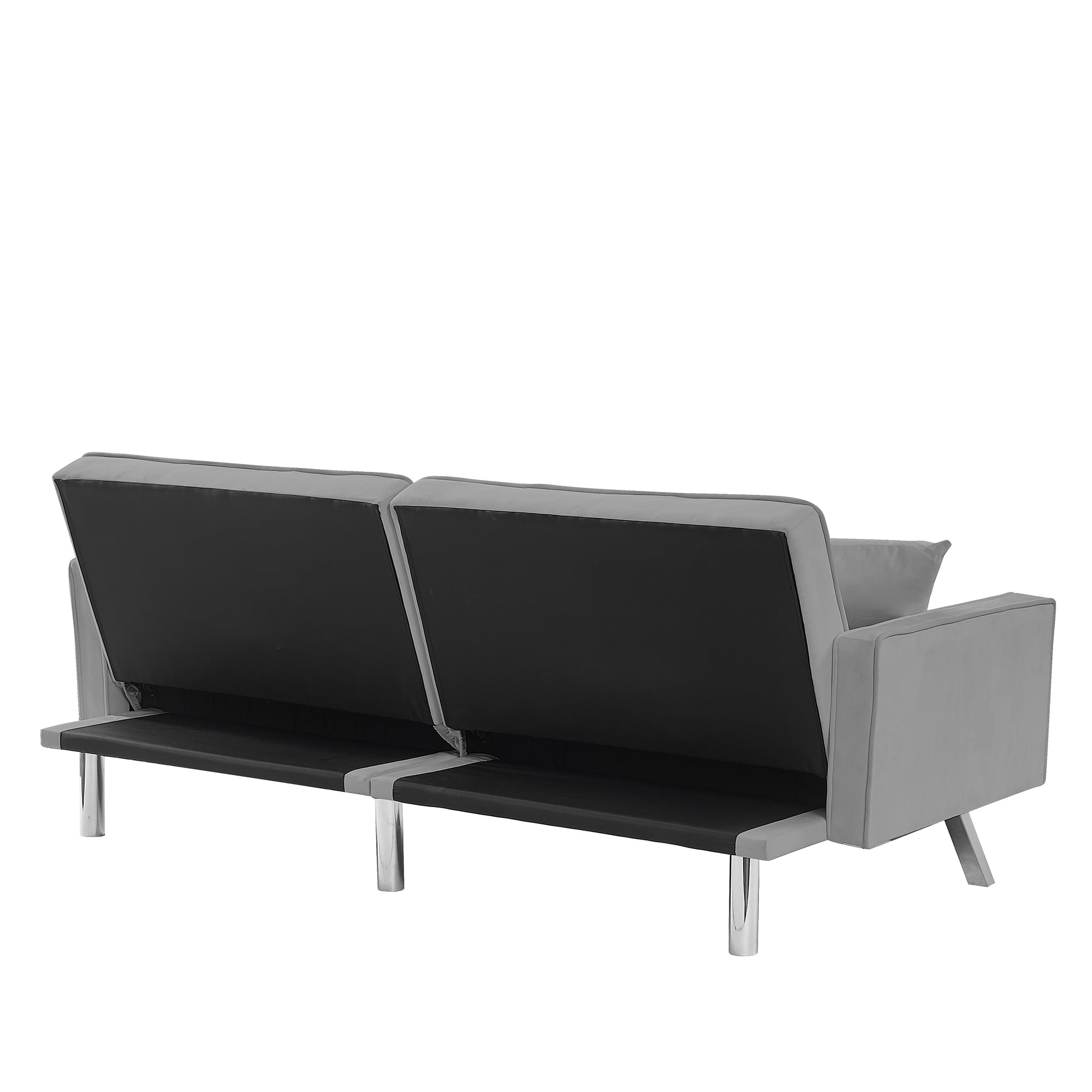 Kepooman Modern Convertible Velvet Futon Couch with 2 Pillows for Office Living Room Bedroom, Gray Kepooman Modern Convertible Velvet Futon Couch with 2 Pillows for Office Living Room Bedroom, Gray