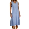 thumbnail image 3 of CHGBMOK Womens Striped Maxi Linen Dress V Neck Casual Sleeveless Long Dress Flowly Beach Vacation Casual Dress, 3 of 7