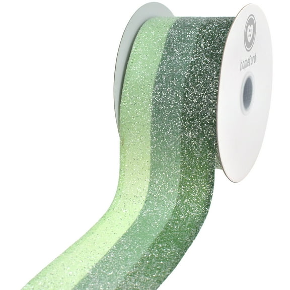 HOMEFORD Christmas Glittered Candied Stripes Wired Ribbon, 2-1/2-inch, 10-yard, Green