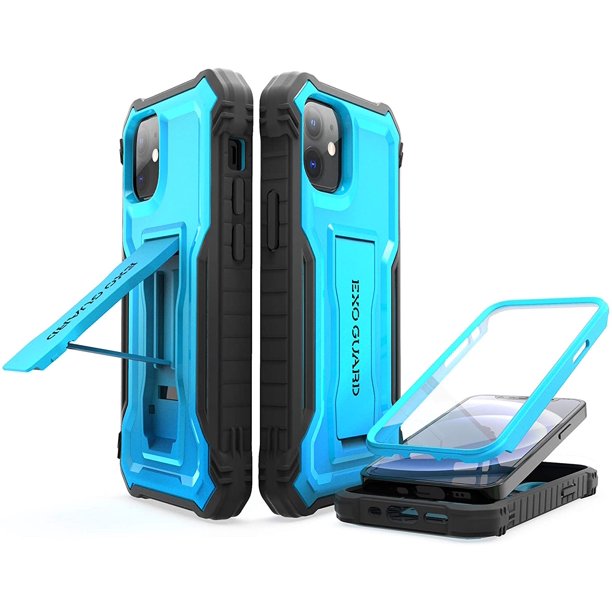 Exoguard Compatible With Iphone 12 Mini Case Rubber Shockproof Full Body Cover Case Built In Screen Protector With Kickstand For Iphone 12 Mini 5 4 Inch Phone Blue Walmart Com