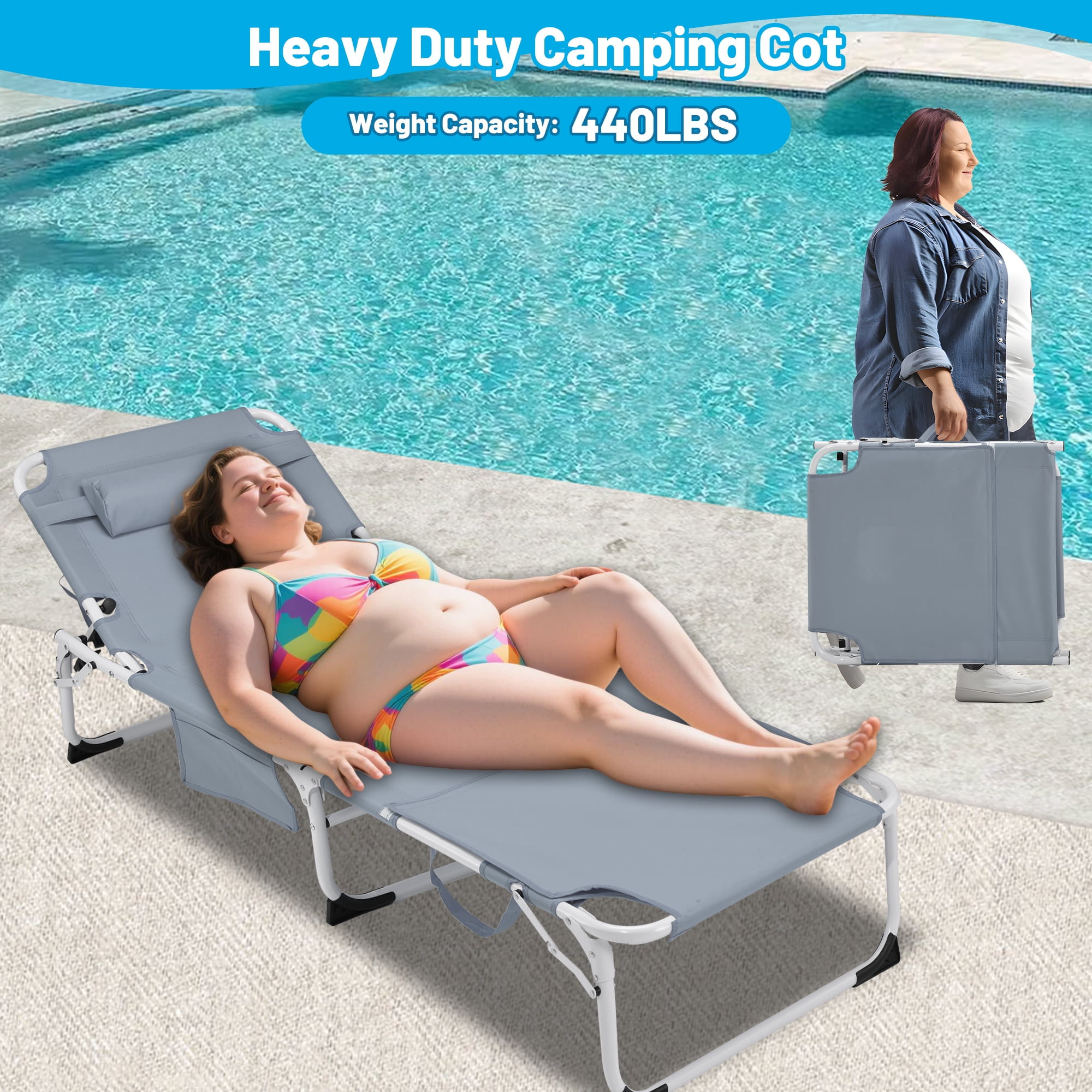 3-in-1 Folding Tanning Lounge Chair with Face & Arm Holes, 5-Position Adjustable Lay Flat Chaise, Heavy Duty 400 LBS Portable Beach Patio Pool Lawn Sunbed