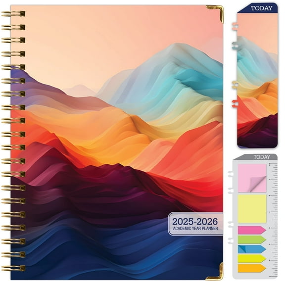 Academic Year 2025-2026 Planner, June 2025 - July 2026, 8.5"x11" Daily Weekly Monthly Planner Yearly Agenda, Hardcover, Bookmark, Pocket Folder and Sticky Note Set (Mountain Majesty)