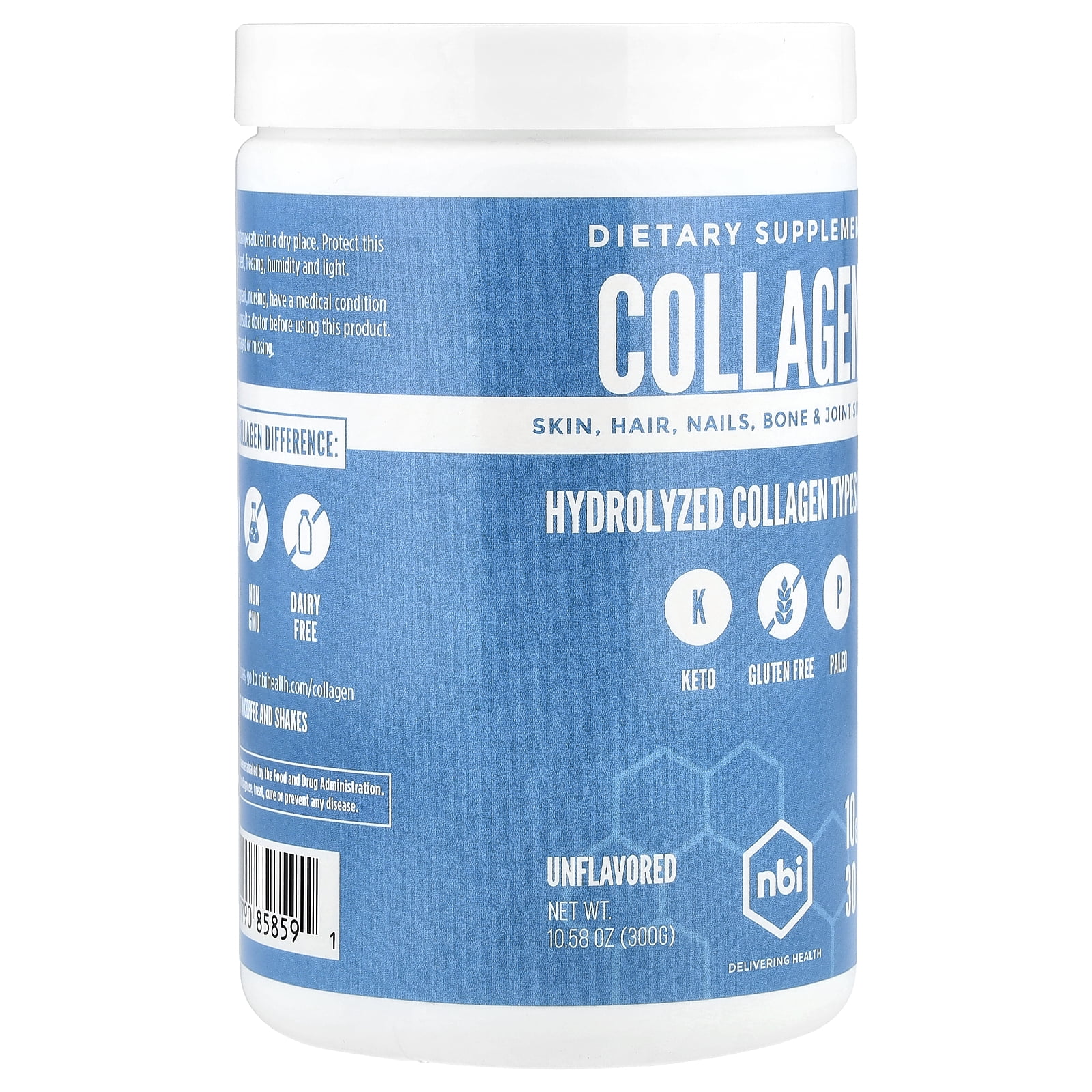 NBI Health Hydrolyzed Collagen Types I & III, Unflavored, 10.58 oz (300 g)