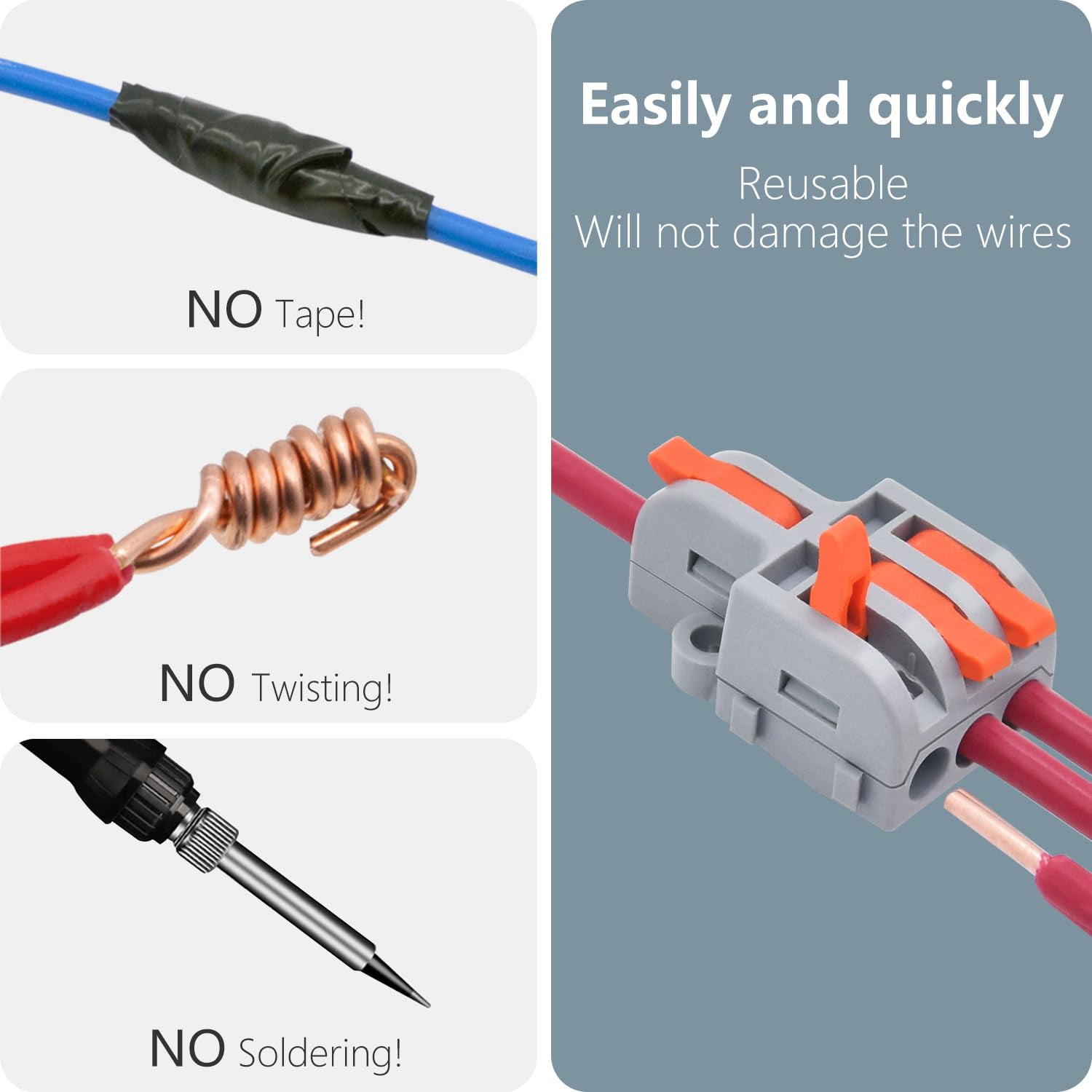10 pcs lever type wire connectors, 1 in 3 out mini splicing compact fast electrical connectors, 24-12
