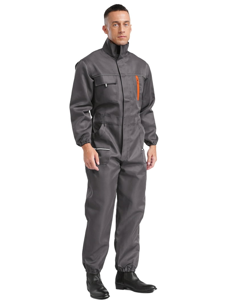 Doomiva Men's Stand Collar Coverall Jumpsuit Overall Reflective
