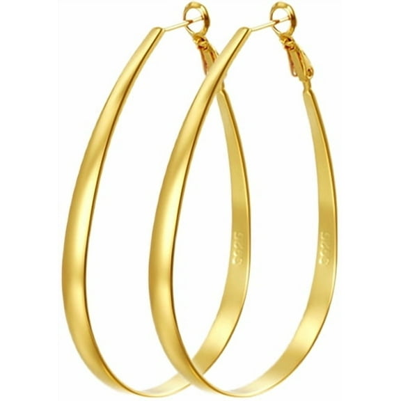 Sterling Silver Hoop Earrings, Lightweight Large Oval Hoop Earrings for Women, Hypoallergenic Silver Hoop Earrings for Women Gifts, 14k Gold Plated Big Hoop Earrings 30/40/50/60MM