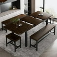 thumbnail image 1 of iPormis 5-Piece Dining Table Set for 4-8 People, Extendable Kitchen Table Set with 2 Benches and 2 Square Stools, Espresso, 1 of 8