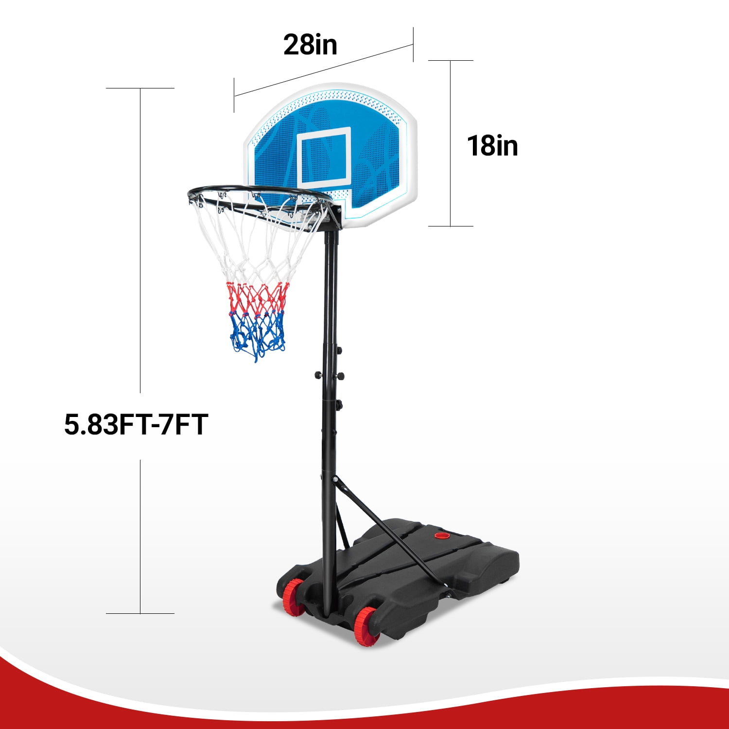 Portable Basketball Hoop, Height Adjustable Basketball Goal System [5.8FT-7FT] w/Shatterproof Backboard, Fillable Base & Wheels