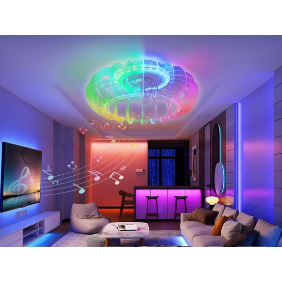 21'' Low Profile Bladeless Ceiling Fan with Lights and Remote, Stepless Dimmable Ceiling Fans with Night Light, 3000-6500K Color Temperature Celing Fan with 6 Speedswith Bluetooth Speaker White