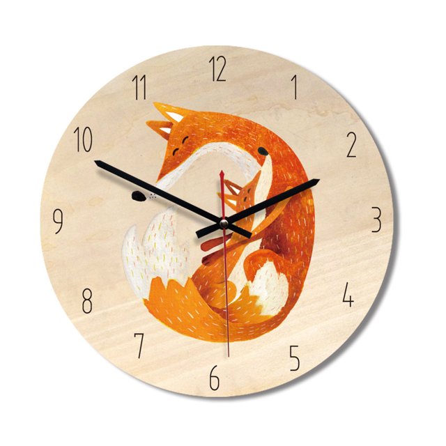 Punteros de aluminio de dibujos animados Reloj de pared con esfera de madera Movimiento sin tictac Reloj de sala de estar Dormitorio Methold JJ20451-02