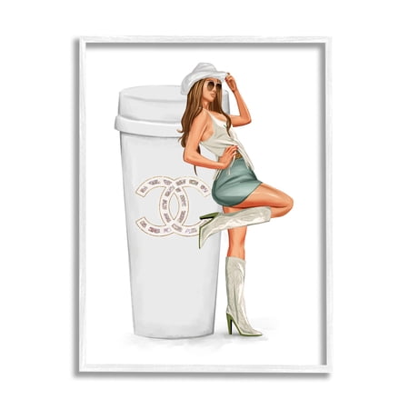 Stupell Industries Glam Cowgirl Fashion Coffee Cup Beauty & Fashion Painting White Framed Art Print Wall Art
