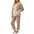 thumbnail image 5 of qelini Cardigan Pajama Set for Women Plus Size V Neck Fleece Lined Long Sleeve Top & Pants 2 Piece Winter Sleepwear Ptint Home Wear, 5 of 7