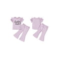 thumbnail image 3 of Baby Girl Summer Outfits Letter Print Short Sleeve T-Shirt and Elastic Flare Pants Cute 2 Piece Clothes, 3 of 10