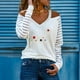 thumbnail image 2 of Camiseta de manga larga con cuello en V para mujer a la moda, blusa holgada con hombros descubiertos y estampado de otoño Fridja  fksj2925, 2 of 4