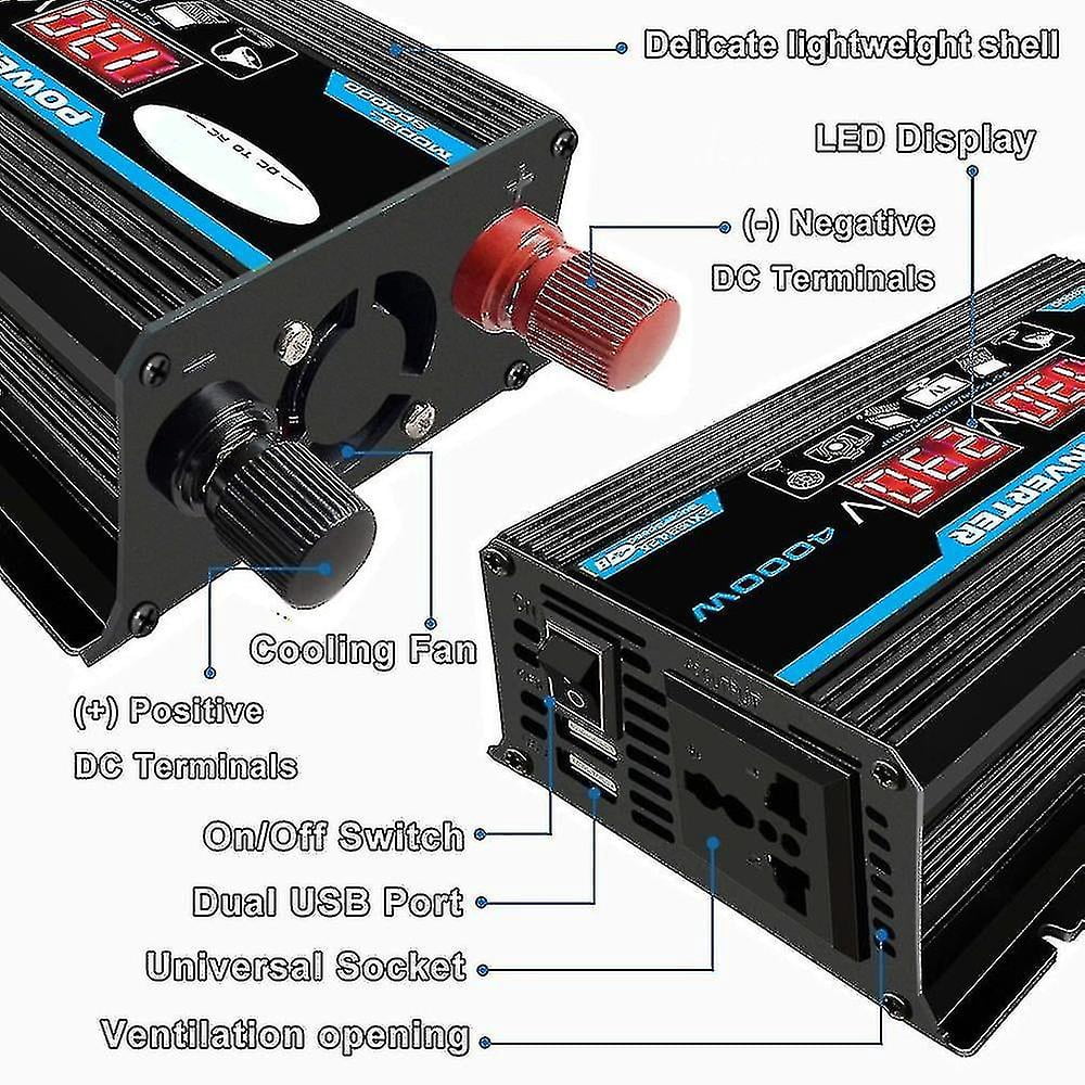 EILLG Pure Sine Inverter 4000W Pure Sine Wave Inverter Transformer with Remote Control & Dual DC 12V to AC 110V