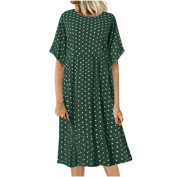 Womens Spring Dresses Sevevn Women 2025 Summer Crewneck Ruffle Sleeve Midi Dress Casual Polka Dot Boho Long Dress Beach Sundress Modest Dresses For Women